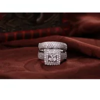 Bague de fiançailles couleur argent Sterling 925, bijoux romantiques à la mode, ensemble de lunette en Zircon cubique, décoration pour femmes et filles, vente en gros 2
