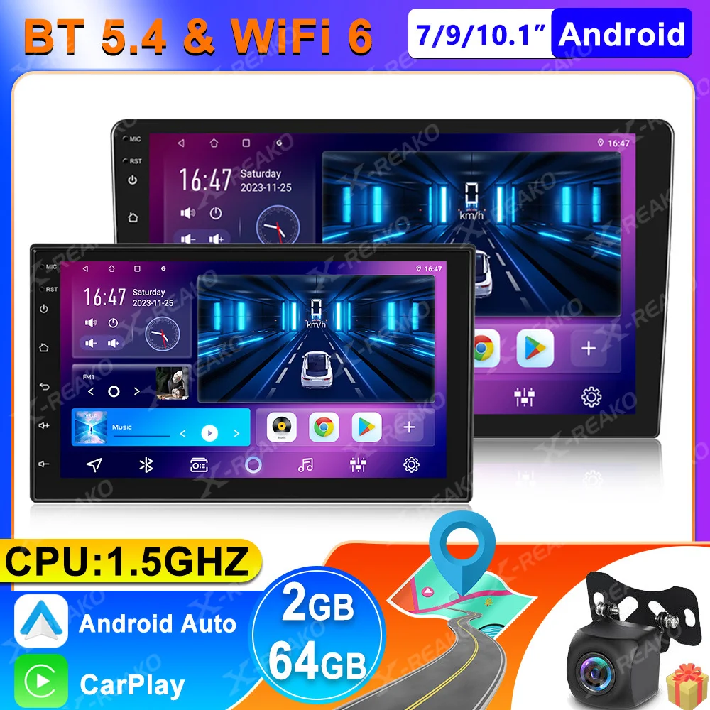 Фото X-REAKO 2din Android беспроводной CarPlay Android автомобильный радиоприемник Универсальный 7/9/10 ''GPS навигатор мультимедийный плеер Автомобильный стерео Bluetooth №1