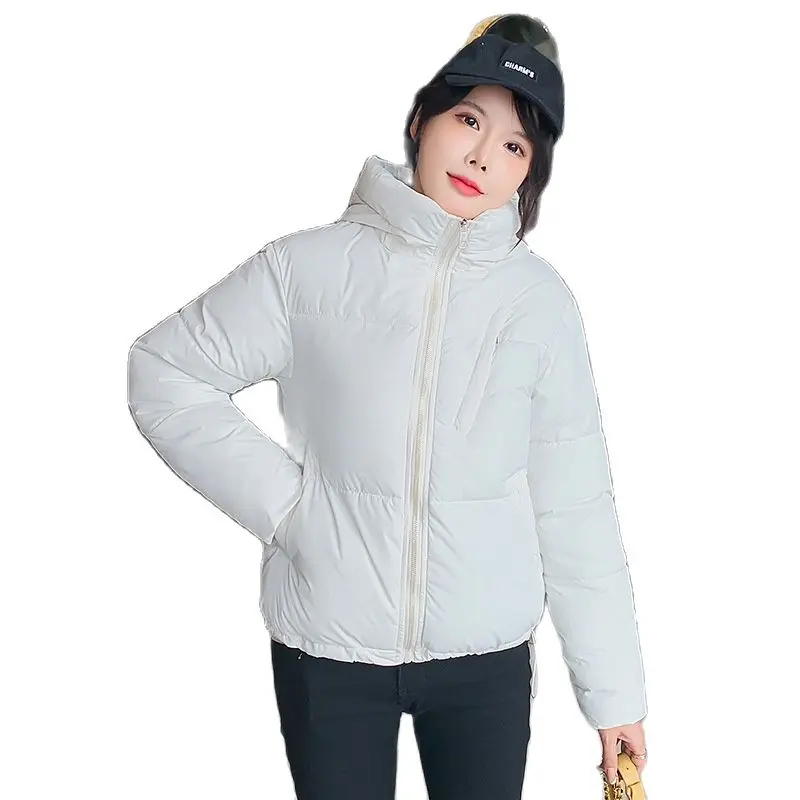 

Короткие стеганые куртки, новинка зимы 2022, Женская парка с воротником-стойкой, карманами и длинным рукавом, цветная одежда, повседневные хлопковые пуховики