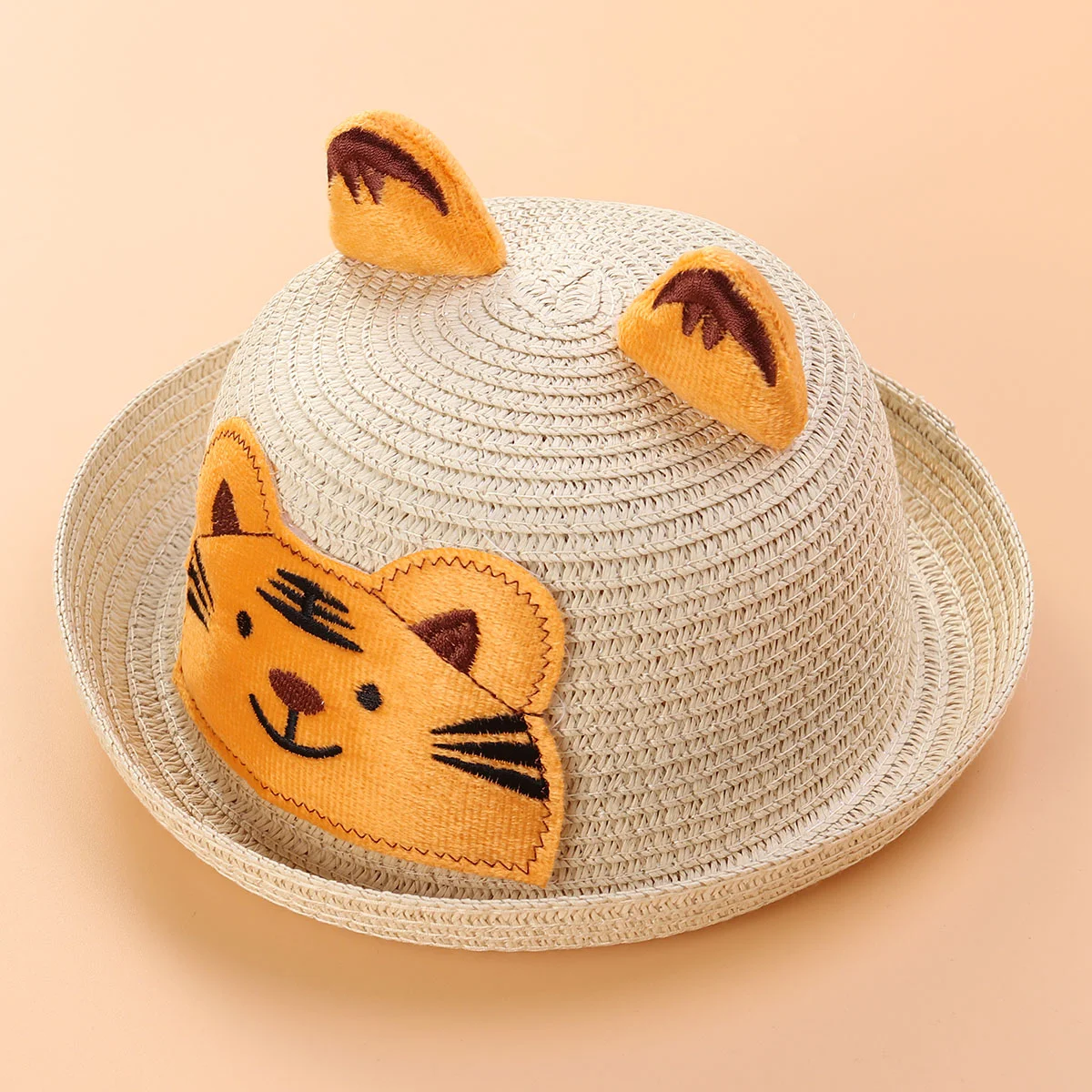 

Kids Summer Beach Hat Cartoon Tiger Straw Hat Animal Hat(Beige)