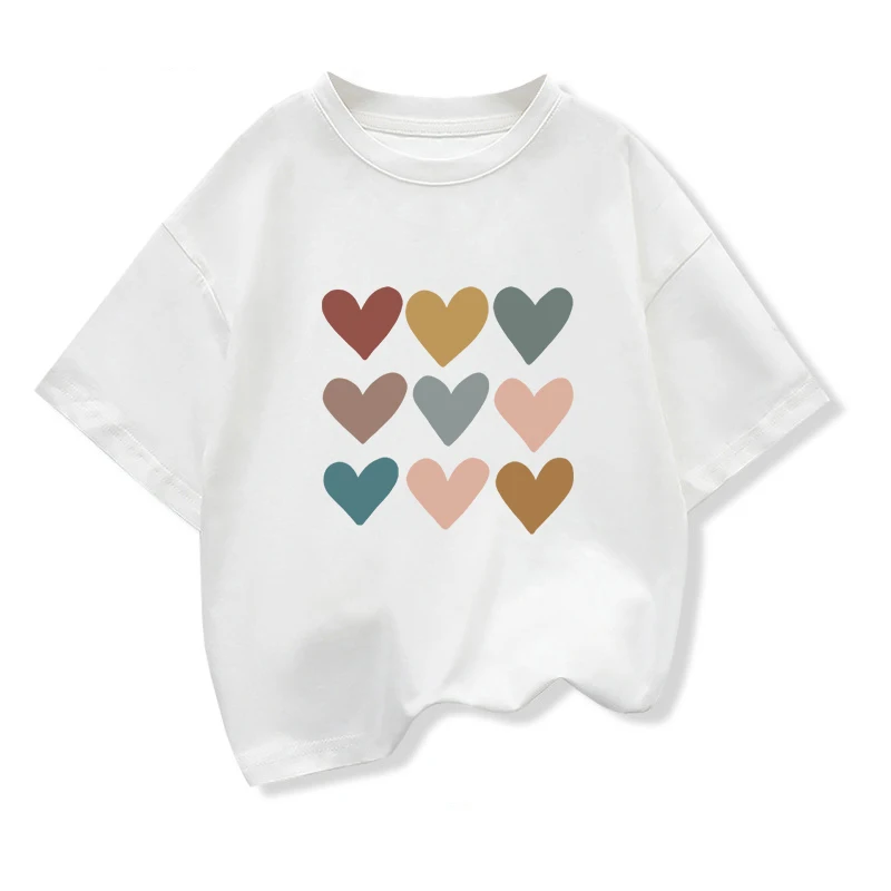 Girls Heart-shaped Cartoon T-shirt Kids Short-Sleeve Graphic High-quality Casual Tops 2026 Summer New Children's Clothing