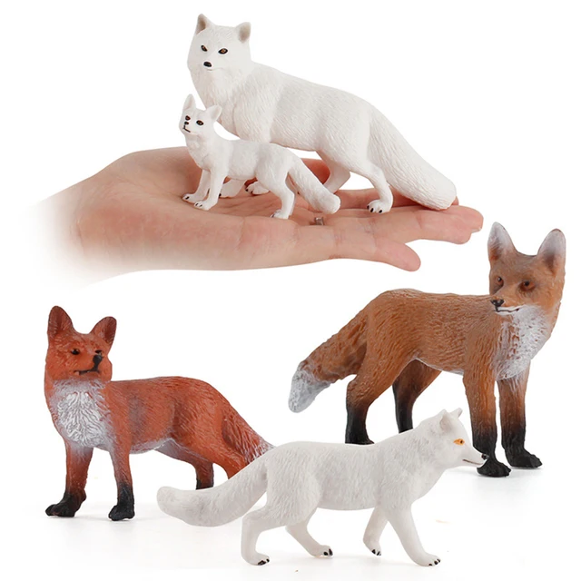 Unique realistic plastic models of red arctic fox figurines serving as fidget toys for kids and decorative items for home