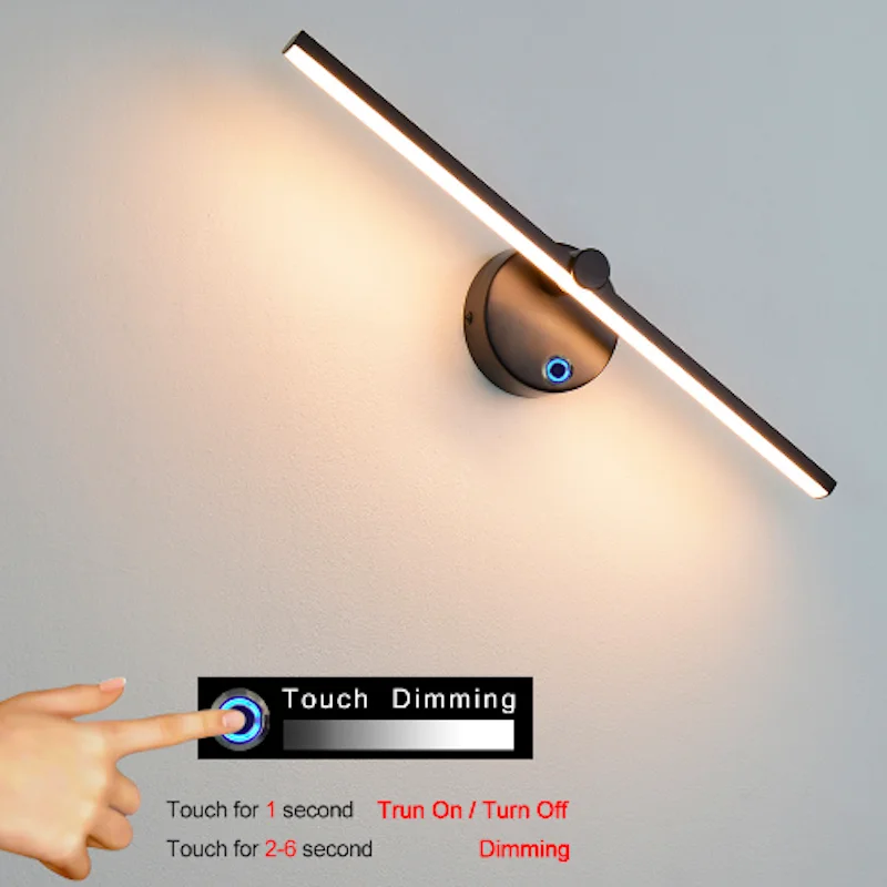 Description Picture 5 of itemNordic minimalist LED indoor wall lamp with switch 300 ° rotation 41CM bedside lamp mirror light Linear LED Vanity Wall Light