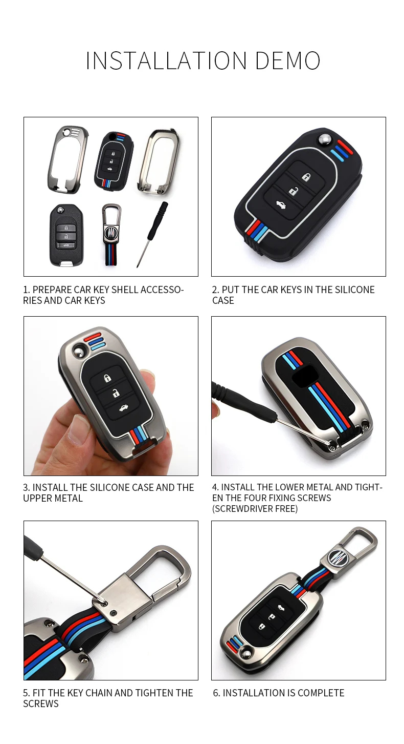 Cover chiate/telecomando per Honda FIT XRV VEZEL CITY JAZZ CIVIC HRV 2 3 4 pulsanti supporto per coperchio pieghevole accessori portachiavi luminosi - S86102966e43d4faa8b840a247583ebb1N