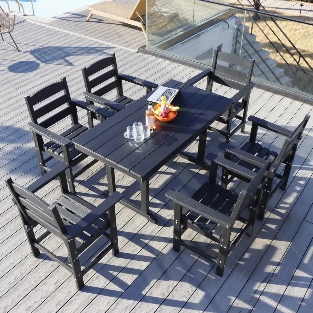 7 Piece HDPE Patio Outdoor Furniture Set for 6, Dining Table and Chairs,51'' Outdoor Dining Table , Outdoor Dining Set