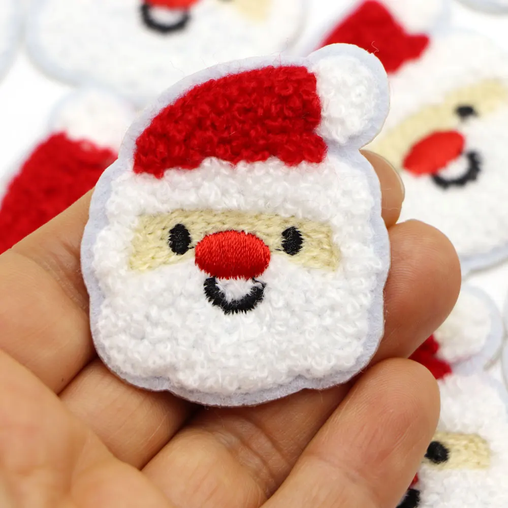 8 Stück Weihnachtsmann Chenille selbstklebender Stil bestickte Eisen auf Patches für Kleidung Taschen Jacke DIY selbstklebende Aufkleber
