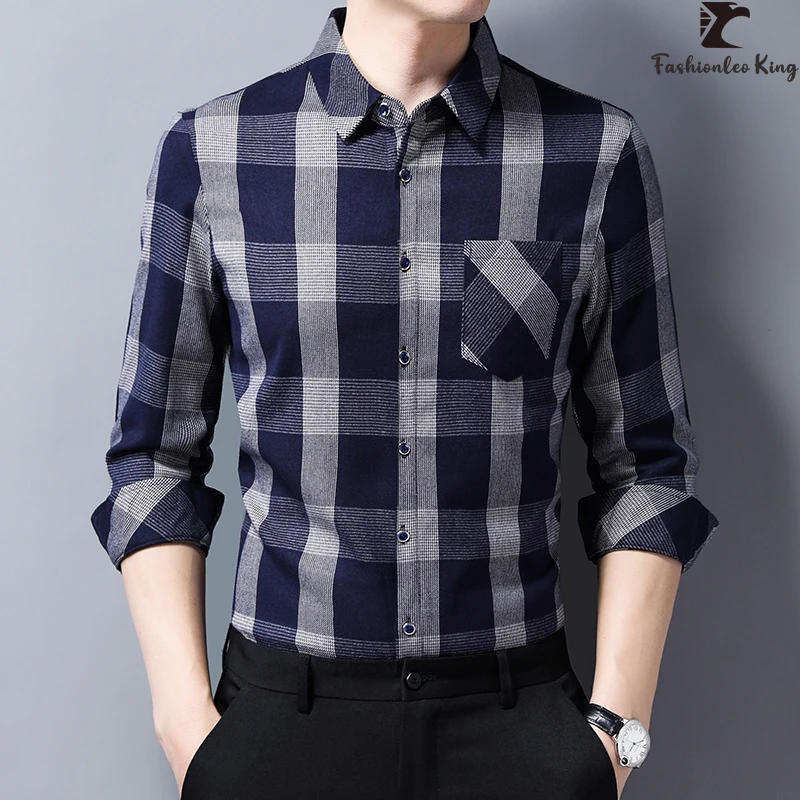 Men's Business Casual Long Sleeve Polo Shirt | With Check Pattern