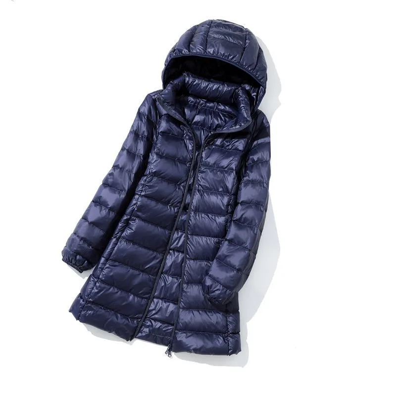 Haze Blue Women's Lightweight Long Jacket, Hooded Long Sleeve Coat, Asian Size M-7XL, Red, Black, Blue, Purple Available Parkas
