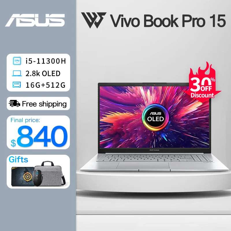 

ASUS VivoBook Pro 15 Slim Gaming Laptop 11th Intel Core i5 11300H 16G RAM 512G SSD OLED Screen 15Inch Business Notebook Computer