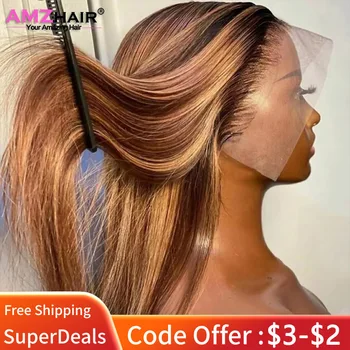 13x4 Hd Highlight Wigs Colored Lace Front Human Hair Wigs For Women Honey Blonde Straight Hd Lace Frontal Wigs Human Hair 1