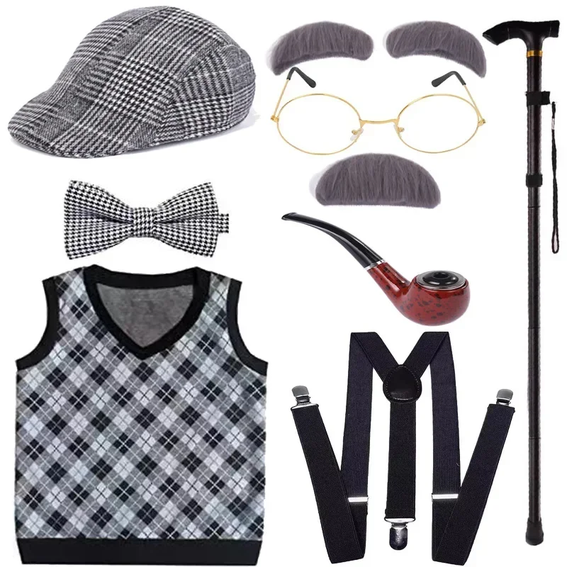 Costume de vieil homme avec chapeau et lunettes de canne, costume de  grand-père pour enfants, 2023 jours d'école, 100 - AliExpress