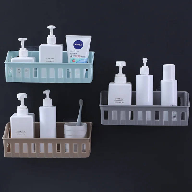 1pcs Japanese-style Plastic Bathroom Shelf Wall-mounted Shower Gel Storage Rack Toilet Free Punch Toiletry Stand 2