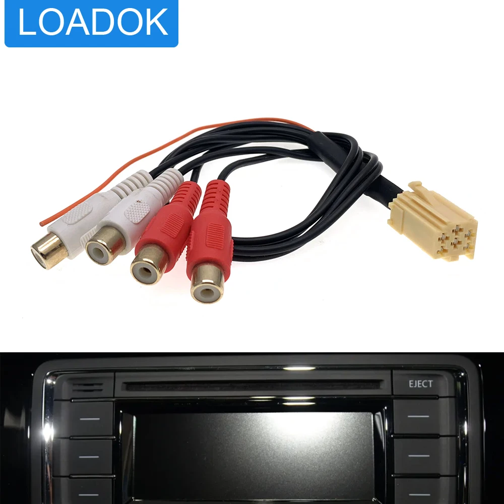 Car Mini 6 Pin Iso 4 Rca Aux Line Out 4 Chinch Kabel Plug Subwoofer Cavo Adattatore Per Volkswagen Vw Audi Seat Skoda