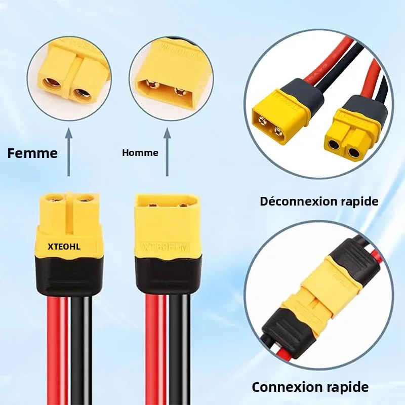 Lot XT60H-M to F Connecteurs RC 12AWG/14AWG/10AWG 1m/2m