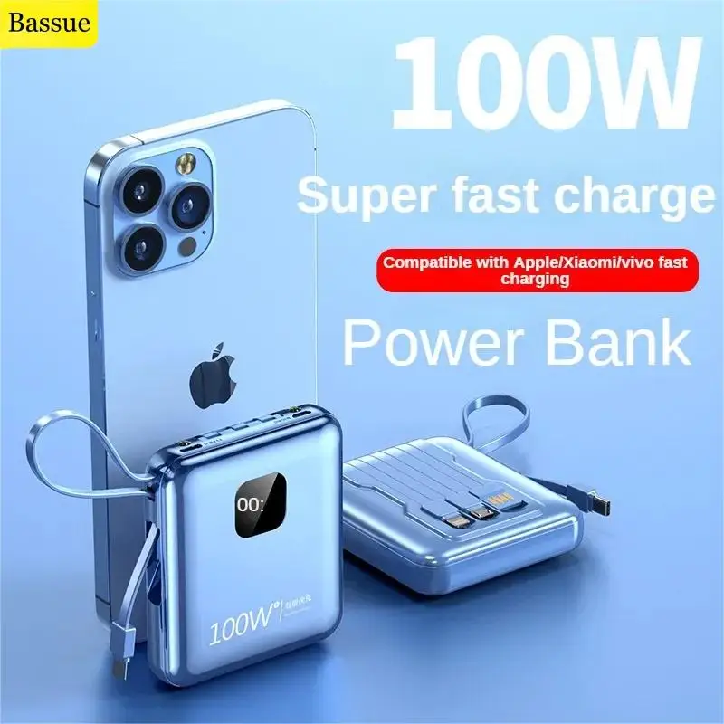 100w Super Fast Charge 30000mah Mini Power Pack Built In Cable Power