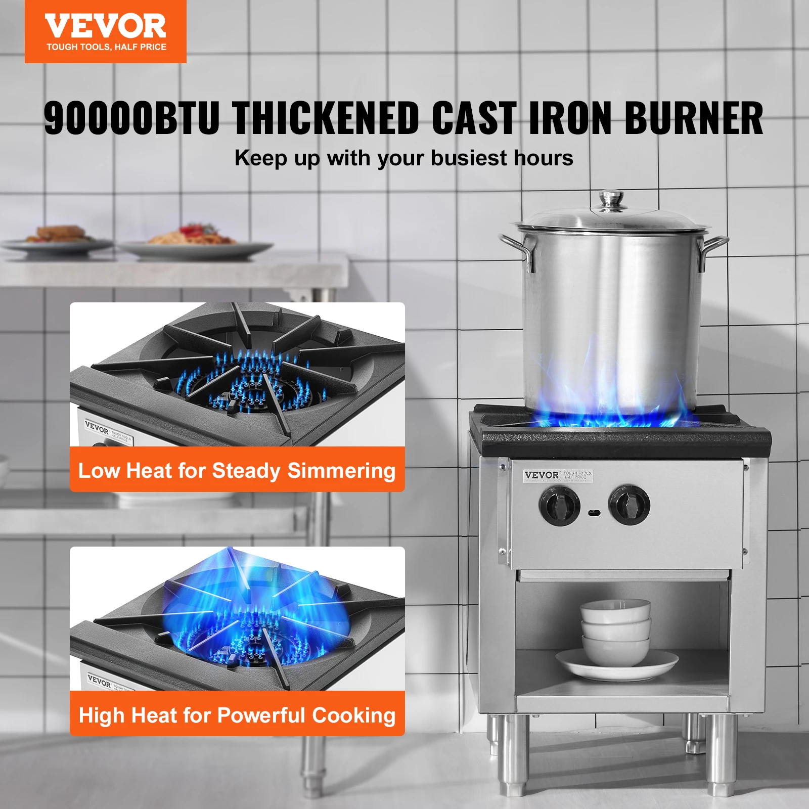 VEVOR 28000BTU 90000BTU Commercial Gas Stove with Cabinet Propane and Natural Gas Countertop Cooking Stove for Restaurant Buffet 2