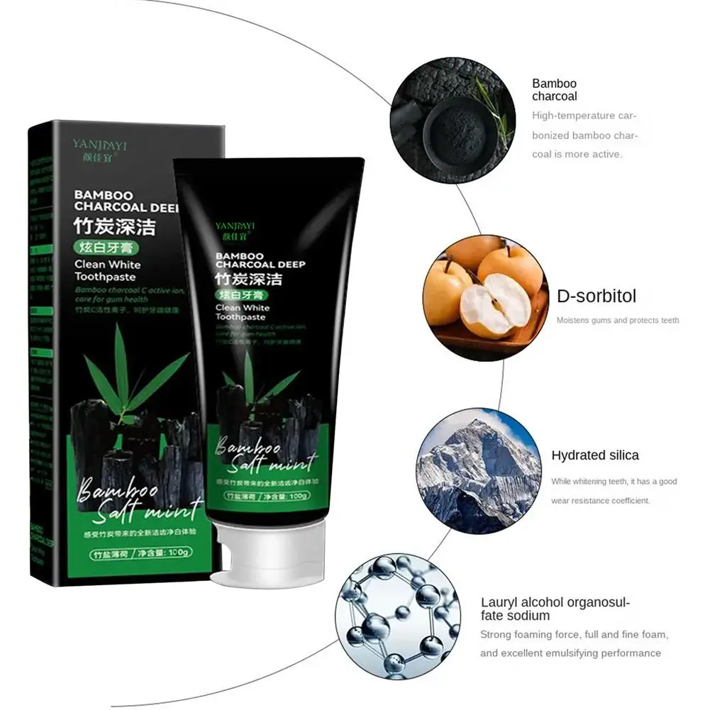 100g Bamboo Charcoal Black Toothpaste Deep Clean Mint Whitening Bad Stains Beauty Teeth Breath Care Maquiagem Flavor Health S7H6 teeth whitening product,teeth health product