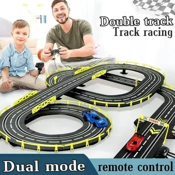 1/43 Electric Rail Car Double Remote Control Car Racing Track Toy Autorama Circuit Voiture Electric Railway Slot Race Car Toy