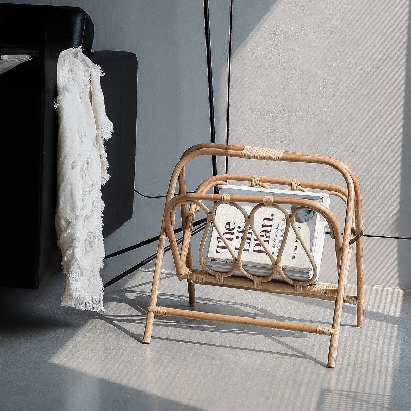 

Japanese Rattan Magazine Shelf Ins Style Books and Newspapers Folding Storage Real Rattan Creative Landing Storage System