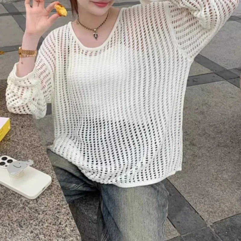 Women Solid Color Long Sleeve Knitted Sweater