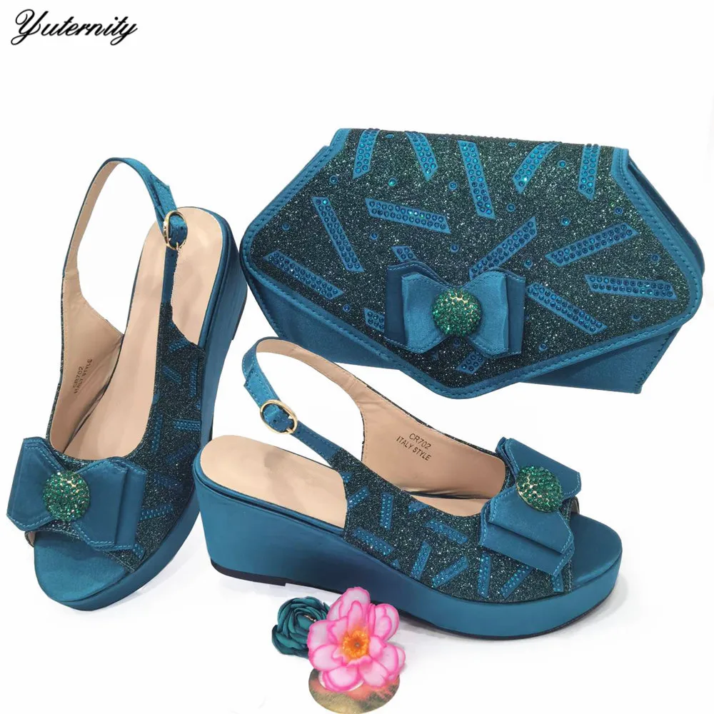 

Nice-looking Design African Sandals Shoes And Bag Set Italian Summer PU With Crystal High Heels Shoes And Purse For Party Dress