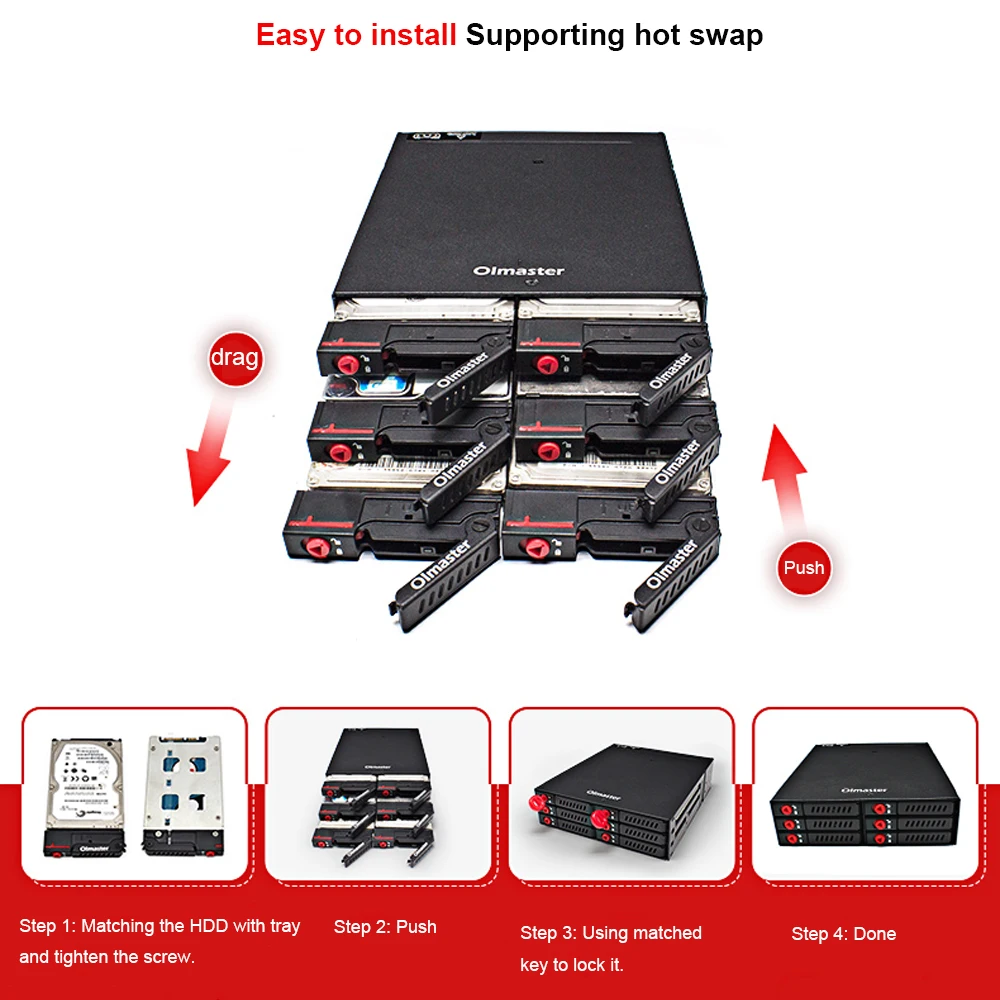 6베이 모바일 백플레인, 2.5인치 SATA HDD/SSD 하드 드라이브 지원, 냉각 팬 및 락커 내장, PC용 핫스왑 6Gbps, 5.25인치 드라이브 베이용
