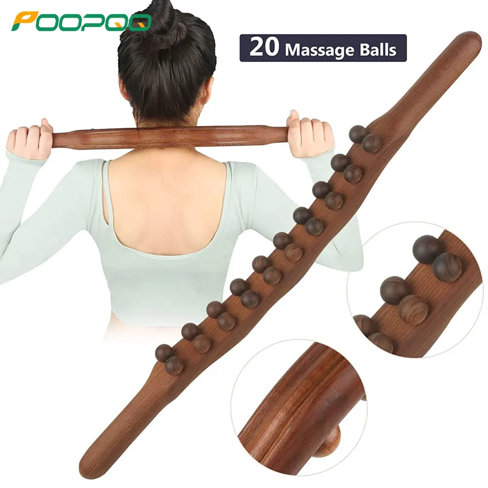 8/20 Beads Gua Sha Massage Stick Carbonized Wood Back Scrapping