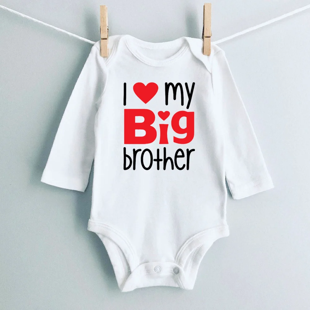 Heart Pattern&I Love My Big Brother Baby Jumpsuit Cute Newborn Long Sleeve Bodysuit Round Neck Girl Boy Jumpsuit As Gift To Baby 3