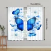 2Pc Contemporary Polyester Window Curtain With Blue Butterflies Floral Print Machine Washable For Bedroom Living Room Dining 3