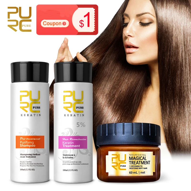 PURC Brazilian Keratin Treatment Cream Straightening Smoothing Hair Mask Sets Repair Damaged Frizz Dry Hair Care for Women 3pcs ewodos baby kids girls 3pcs baby hair bands sets kids headwear set soft elastic bowknot photo props hair accessories for infant