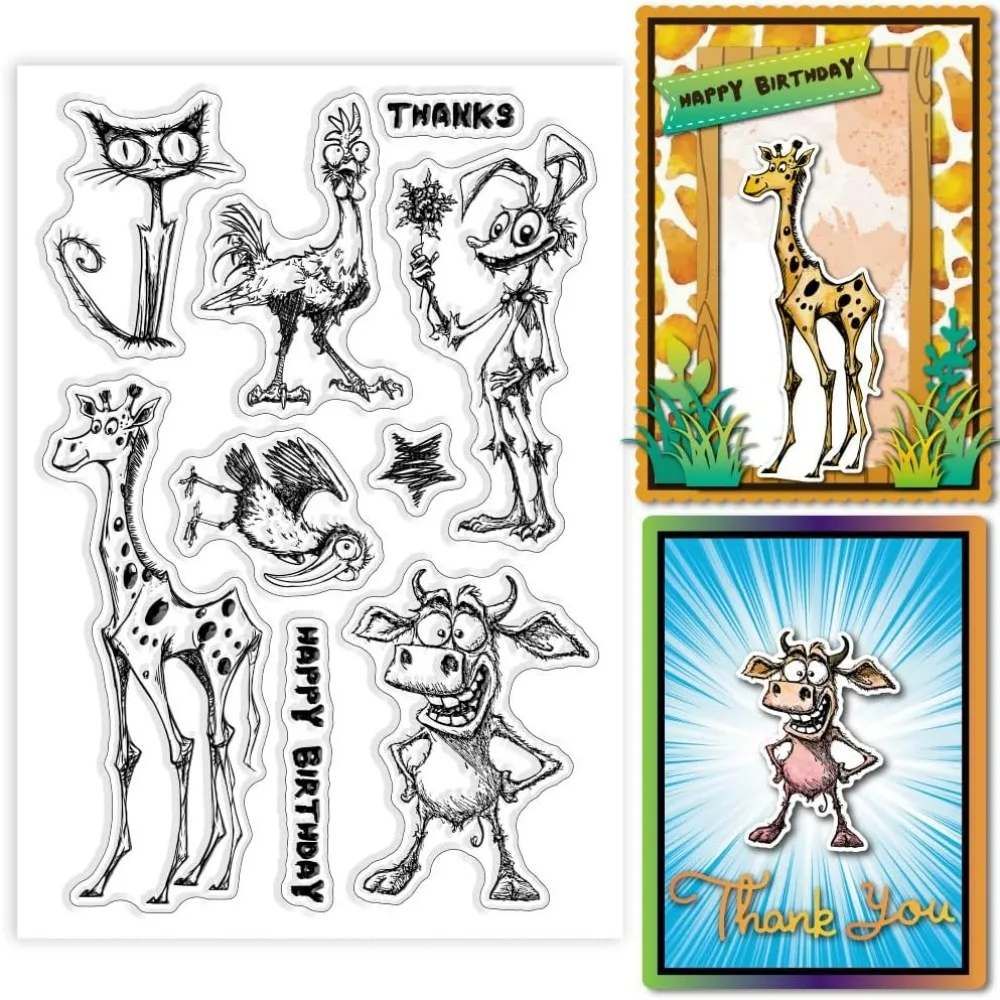 Clear Stamps Mutated Animals Cat Giraffe Cow Chicken Bird Rabbit Silicone Clear Stamp Seals Funny Animals Transparent Stamps