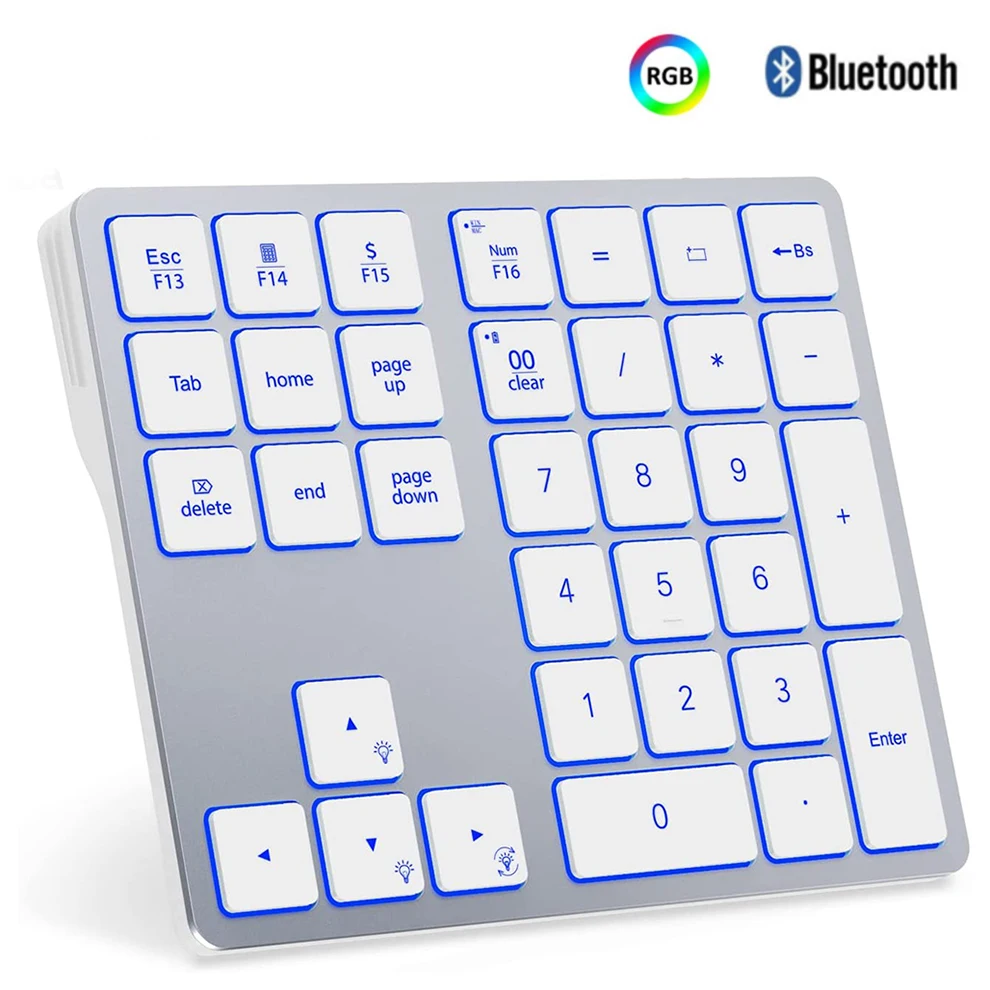 Teclado Numérico sem Fio Retroiluminado Bluetooth Teclado Numérico para Macbook e Windows Retroiluminação de Cores 34 Chaves