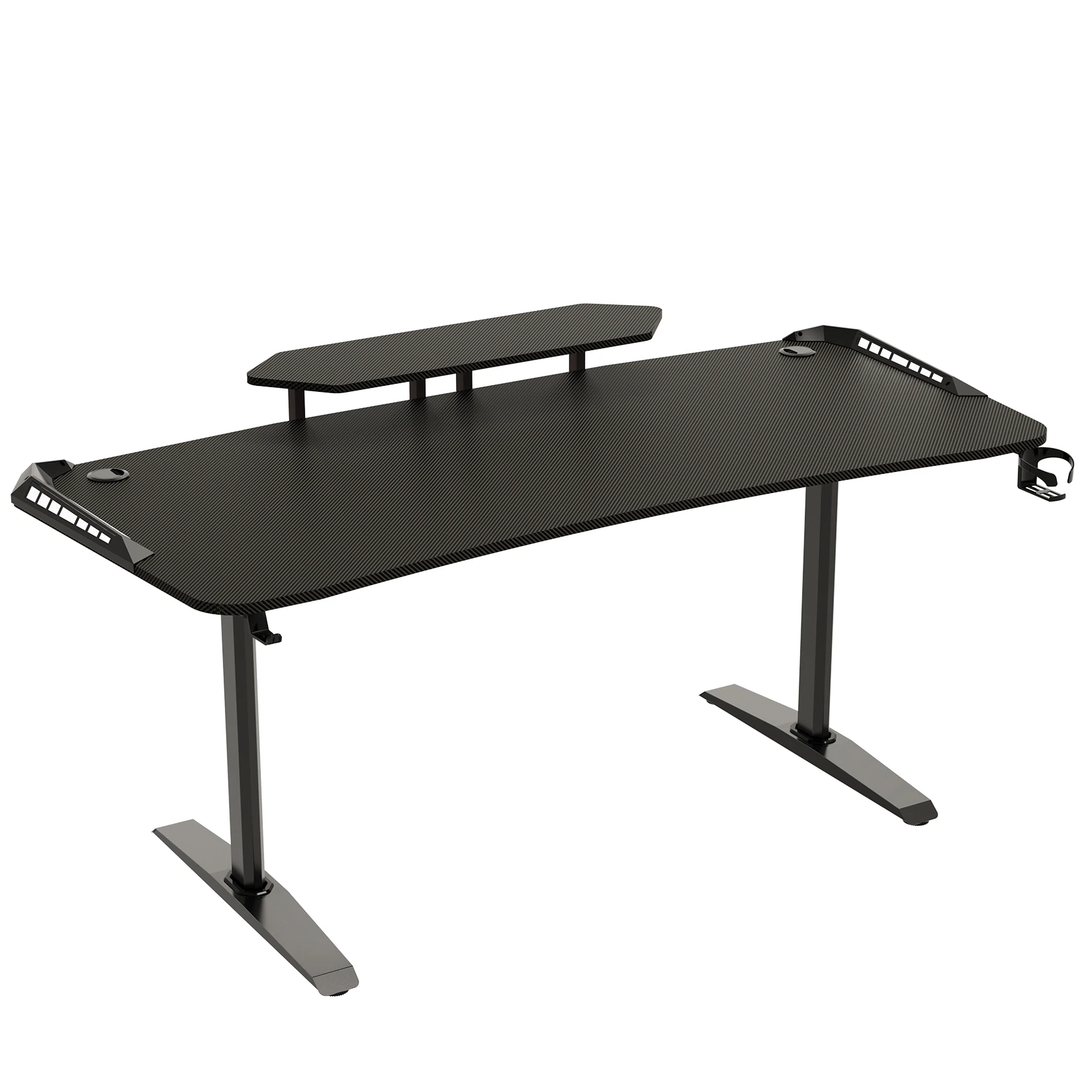 HEEYUE Scrivania Da Gioco Ergonomica Con Supporto Per Monitor E Ripiano Per Stampante, Nero
