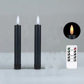 할로윈용 짧은 LED 테이퍼 캔들, 배터리 구동, 흰색, 베이지 LED 캔들, 플레임리스, 블랙, 6.5 인치, 16.5 cm, 2 팩