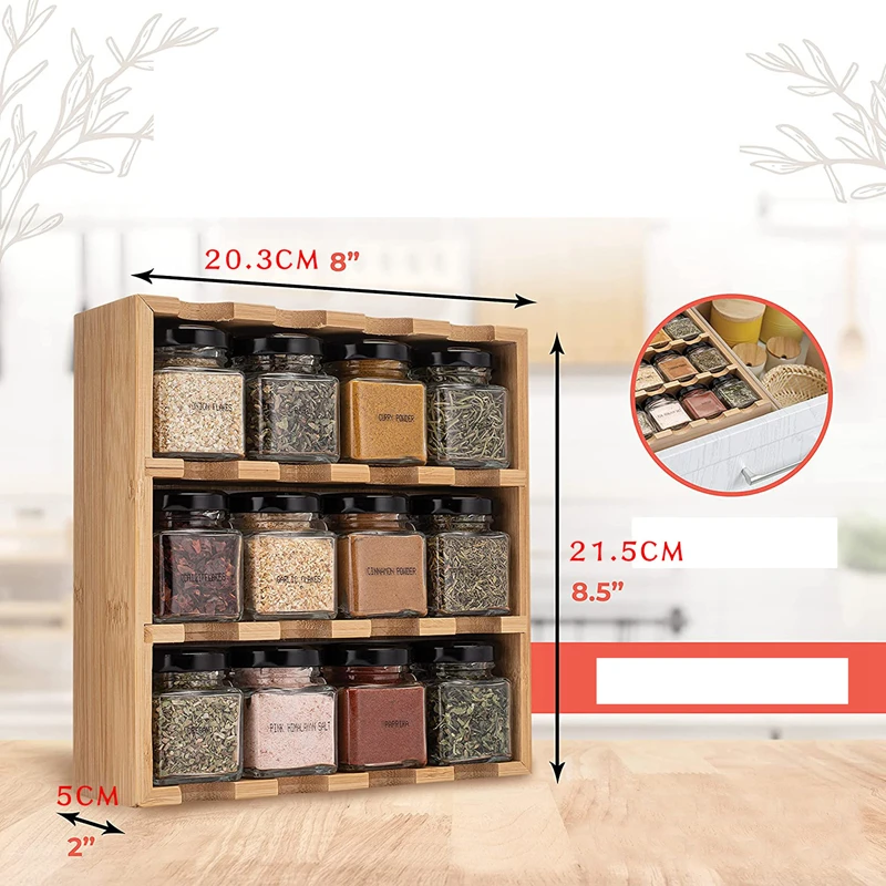 Glass Storage Jars with Bamboo Bracket, Seasoning Tank, Sealed Glass Bottle, Kitchen Bottle, 50ml, 12 Units 2