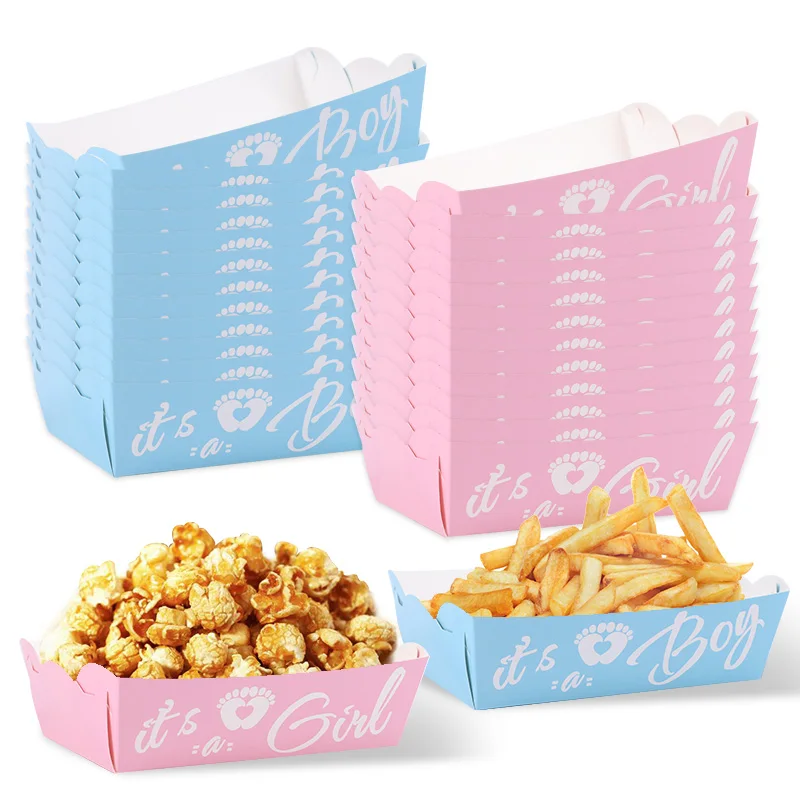 6/12/20 Stück Geschlecht offenbaren Party Papier Tabletts Süßigkeiten Keks Snacks Box Blau Rosa Es ist ein Junge Mädchen Dekoration Lieferungen Babyparty – Detail 4
