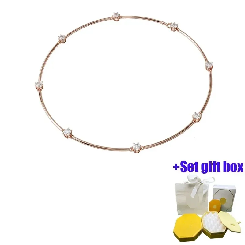 

SWA новое классическое модное круглое кольцо с Цирконом ожерелье из розового золота юбилей, помолвки, подарка, фотозвеньев, свадьбы