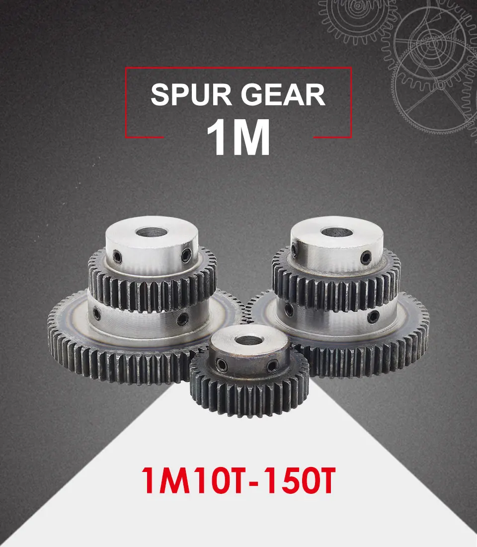 Description Picture 2 of item1 Piece 1M45T Spur Gear Bore Size  6/8/10/12/16 mm Motor Gear Low Carbon Steel Material High Quality Metal Gear For Motor