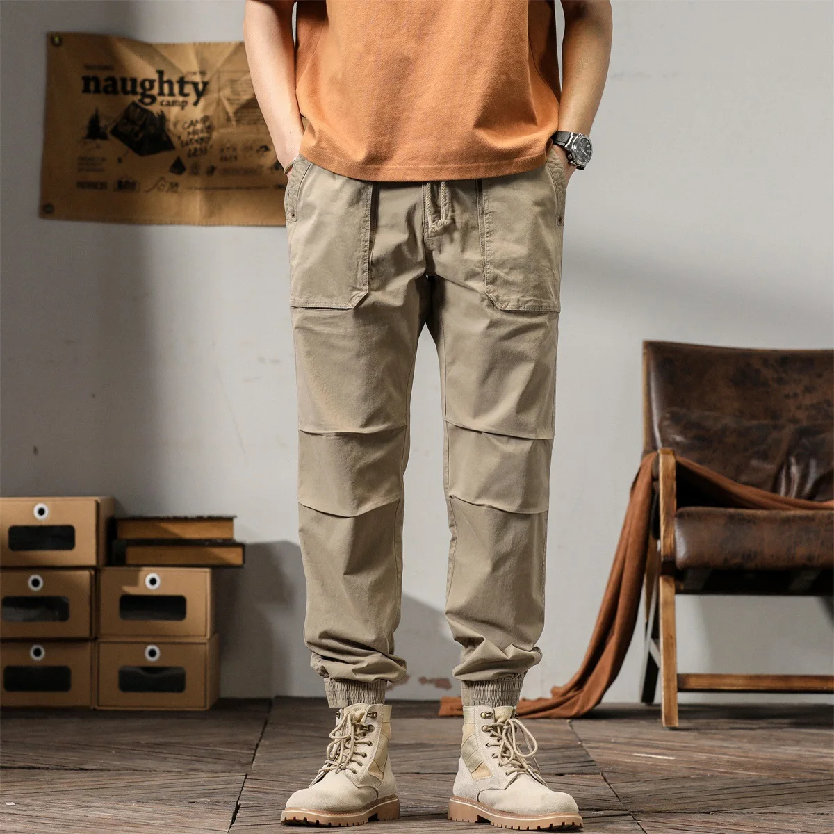 Elmsk Men's Spring/Summer New Long Pants Fashion Loose Large Size Workwear Pants Elastic Waist Elastic Leggings Thin Casual Pant elmsk men s spring summer new workwear pants personalized large size loose trendy leggings zipper large pocket thin elastic pant