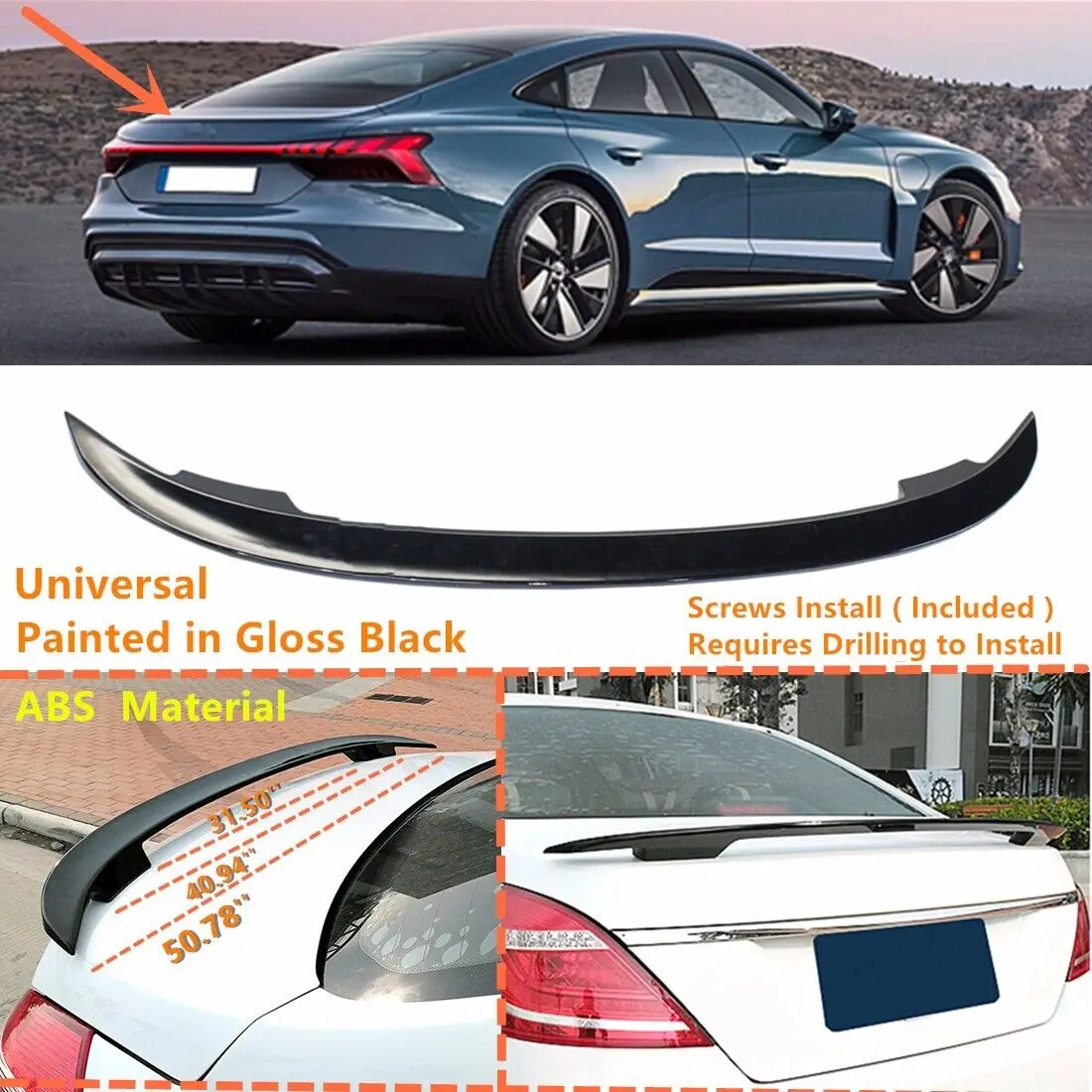 Misura Per 22-2024 Audi E-Tron / Rs E-Tron Gt Spoiler In Plastica Abs Baule Universale Berlina Kit Carrozzeria Ala Posteriore Accessori