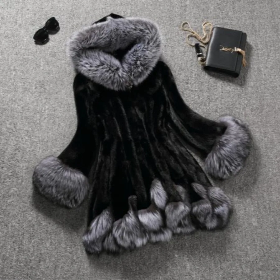 Hooded Loose Faux Fur Jacket Women Thick Autumn Winter Korean Maxi Coat Long Warm Luxury Fur Parkas Bontjas Furry Outerwear 3