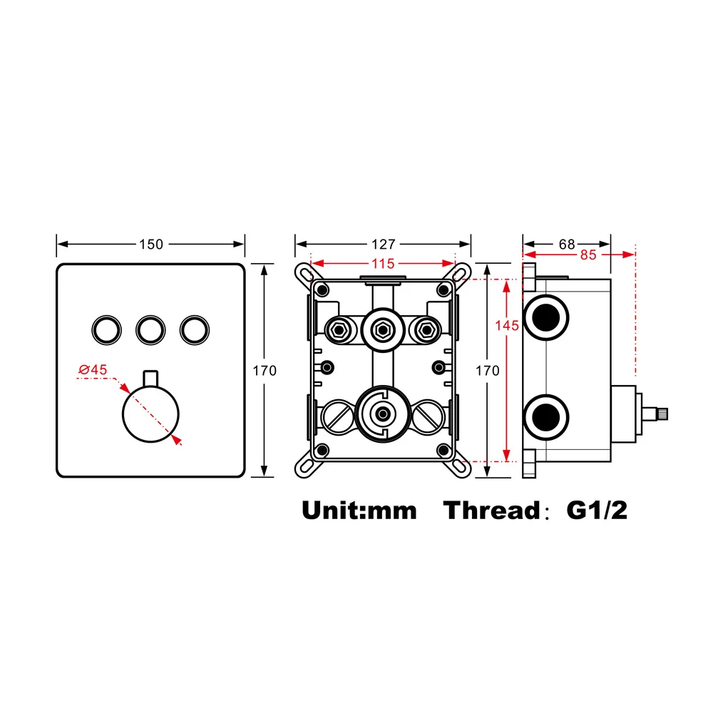 Bathroom Accessorie Facilities G1/2thread Interface Electroplated Shower Switch Panel Thermostatic Control Valve in-wall Mountin
