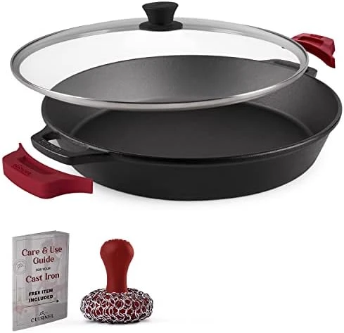 Pre-Seasoned Cast Iron Skillet (8-Inch) W/Glass Lid and silicone Handle  Cover