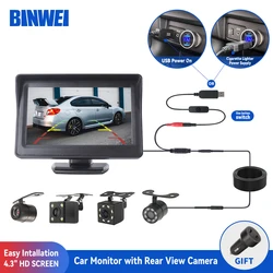 BINWEI 4.3 Inch Car Monitor with Rear View Camera for Vehicle Parking Reversing Camera with LCD HD Screen Usb Easy Installation