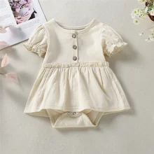 

Newborn Baby Girl Short Sleeve Princess Romper Toddler Infant Solid Color Patchwork High Waist Dress Bodysuit Summer Clothes