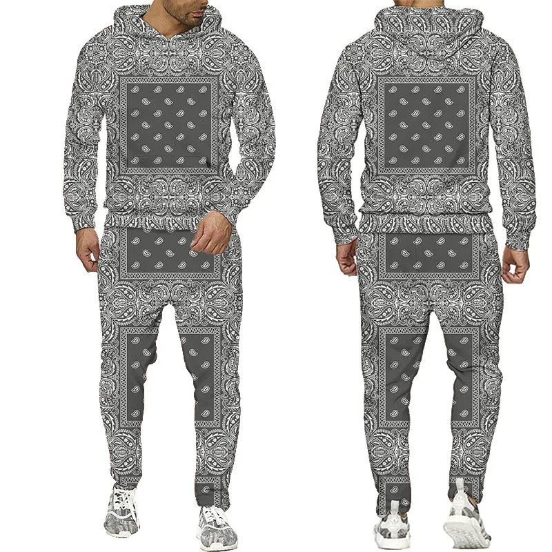 

New 3D Printing Bandana Fashion Men Women Tracksuits Crewneck Hoodies+pants Plus Size S-7XL Harajuku