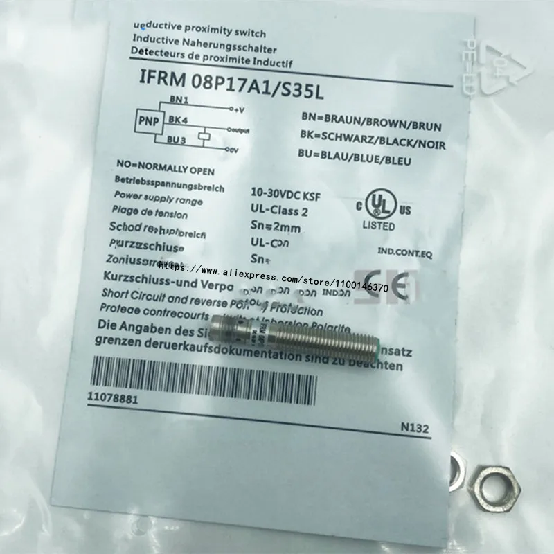 

Новый Индуктивный бесконтактный переключатель IFRM 08P17A1/S35L, резьбовой штекер с тремя проводами, нормально открытый датчик PNP, 3 шт.