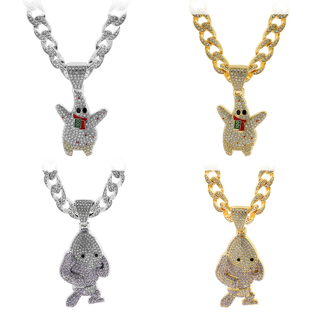 

Cartoon Figure SpongeBob Patrick Star Full Zircon Pendant Men Hipster Pendant Necklace Zircon Men Hip Hop Rock Jewelry