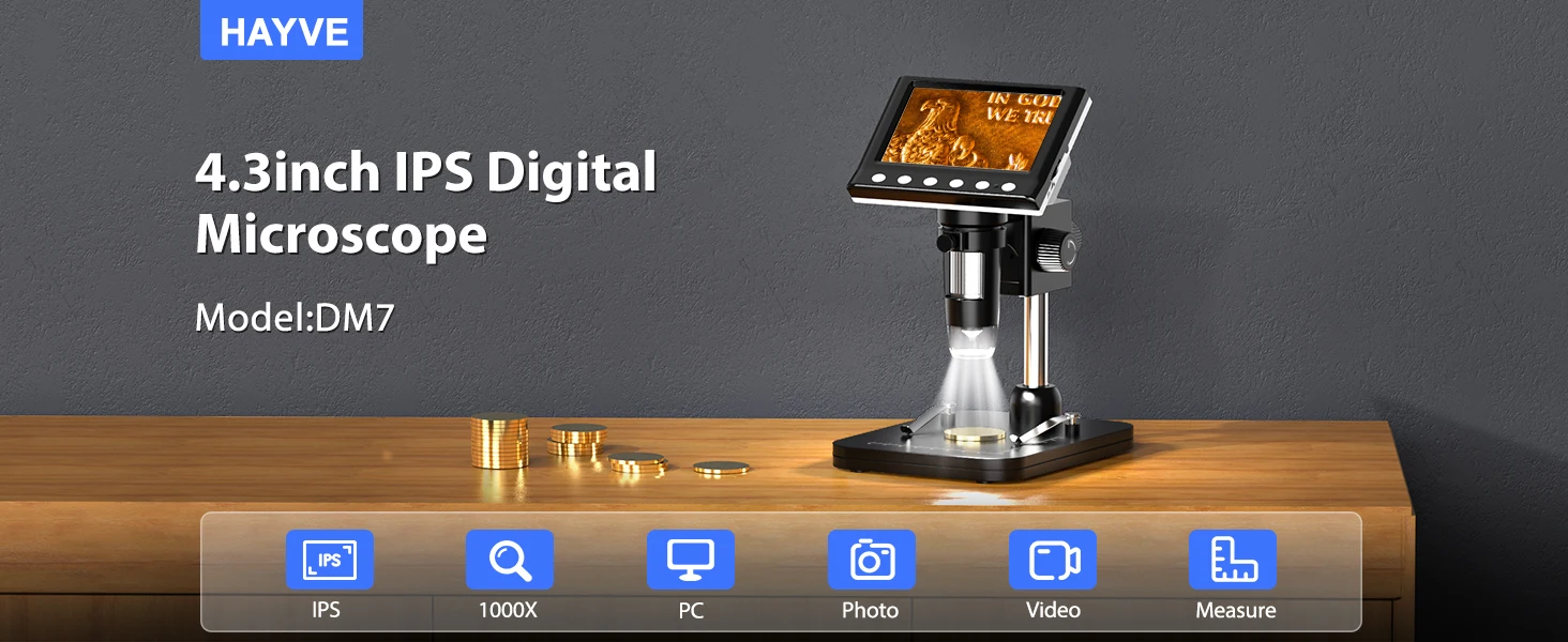 4.3'' IPS Coin Microscope 1000X Magnification Digital Microscope for Adults 8 LE