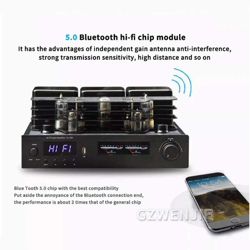 AL260 200wX2 Vacuum Tube Amplifier Bluetooth 5.0 8-10M Support Fiber Coaxial Input HIFI Audio Amp USB Remote Phono
